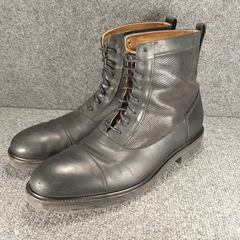 Ross Snow Boots Handmade in Italy 13 Black Mens Leather Lug Sole Cap Toe